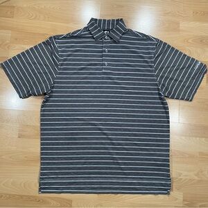 FootJoy Mens Shirt Extra Large Black Gray Striped Polo Golf Performance Logo Top